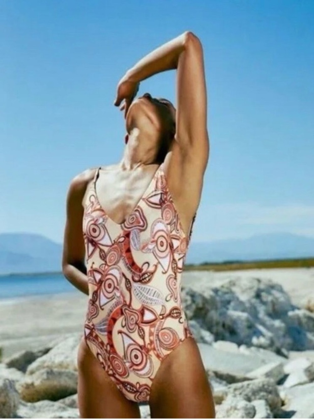 NWOT A.L.C. Cleo Abstract Paisley Print One Piece Swimsuit in Orange Multi, XS
